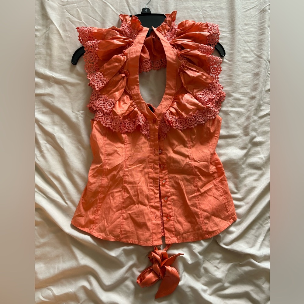 bebe Coral Ruffle Lace Blouse
